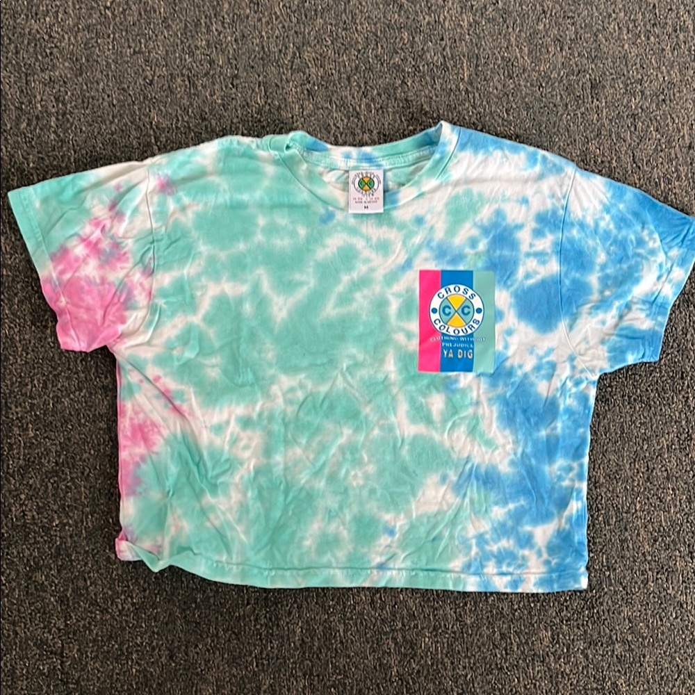 Blue and Green Crop Top with Tie-Dye Design